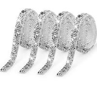 JRSHIRLEYLTD Lot de 4 rouleaux de ruban de strass en cristal auto-adhésifs - En résine brillante - Pour mariage, anniversaire, bricolage (argenté, 10 mm)