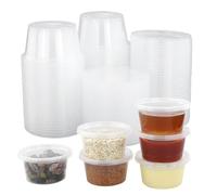 JRSHIRLEYLTD Lot de 55 récipients alimentaires ronds avec couvercles - En plastique réutilisables - Avec couvercles - Pour sauces, salades, chutney - 100 ml