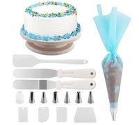 JRSHIRLEYLTD Présentoir à gâteau rotatif, plateau à gâteau, plateau tournant, kits de décoration de gâteau, table de décoration de gâteau avec grattoir à gâteau, spatule, sacs à douille et pointes à