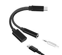 Jrudjsnhhty Adaptateur audio type C vers 3,5 mm 2 en 1 USB C répartiteur casque AUX câble audio pour smartphone Splitter