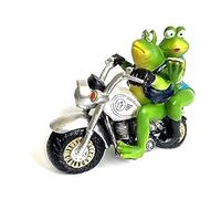 Jrudjsnhhty Grenouille moto en résine couple de grenouilles vertes chevauchant une moto Figurines de grenouille Décoration de jardin Grenouille Cadeau de jardin Grenouille