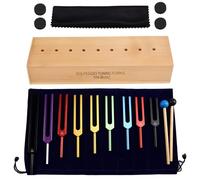Jrudjsnhhty Lot de 9 diapasons colorés de méditation et de guérison avec marteau, emballés dans une élégante boîte en bois pour la relaxation et le yoga