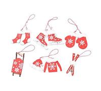 Jrudjsnhhty Ornements de sapin de Noël mini gants en bois chaussettes, vêtements, chapeau, luge à suspendre, étiquettes de vacances, décoration de vacances, rouge, facile à installer