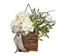 Jrudjsnhhty Panier de suspension pour porte d'hortensia crème - Couronne de printemps et d'été - Pour porte de ferme - Fleurs sauvages