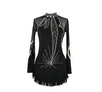 JRUIA Concours De Patinage Artistique Professionnel des Filles Robes De Danse De Patinage sur Glace en Dentelle Dance Féminine Rythmique Gymnastique Justaucorps Cristal,Noir,4_6Years