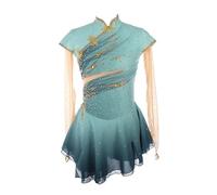 JRUIA Costume De Patinage De Dame Robes De Compétition De Patinage sur Glace pour Filles Teinture De Halo Rouge Noir Usure De Patinage Artistique Professionnel Jupe De Gymnastique,Vert,11_13Years