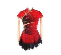 JRUIA Costume De Patinage De Dame Robes De Compétition De Patinage sur Glace pour Filles Teinture De Halo Rouge Noir Usure De Patinage Artistique Professionnel Jupe De Gymnastique,Rouge,M