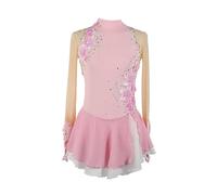 JRUIA Costumes De Danse De Patinage sur Glace Simple Généreux Robe De Concours De Patinage Artistique pour Femmes Haute Élasticité Pymnastique Justaucorps Appliquée À La Main,Rose,M