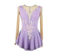 JRUIA Filles De La Jupe De Performance De Patinage sur Glace Artistique Robes De Patinage De Concours Professionnel De Danse pour Femmes Justaucorps De Gymnastique Rythmique,Violet,XXL