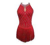 JRUIA Filles Robe De Patinage sur Glace Justaucorps De Gymnastique Rythmique sans Manches Rouge Costumes De Compétition De Patinage Artistique Vêtements De Sport De Patinage À roulettes,Rouge,L