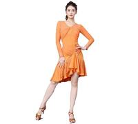 JRUIA Jupe De Danse Latine Élégante Et Irrégulière Tenue De Salsa À Manches Longues pour Femme Robes De Compétition De Salon Robe De Spectacle À Col en V pour Samba Cha Cha,C,M