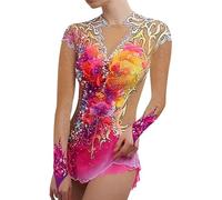 JRUIA Justaucorps De Gymnastique Rythmique Professionnelle pour Femmes Combinaisons De Patinage Artistique Imprimées Robes De Danse De Compétition De Gymnastique pour Filles,A,5_8Years