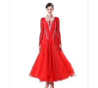 JRUIA Professional Ballroom Dance Competition Dresses Women's National Standard Dancewear Waltz Foxtrot Dancing Outfit with Rhinestone Great Tulle Swing,Rouge,S