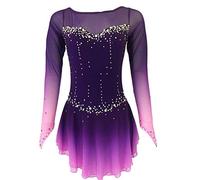 JRUIA Robe De Compétition De Patinage Artistique Dégradée pour Femmes Justaucorps Gymnastique Rythmique Danse Jupe Patin À roulettes Costumes De Patinage sur Glace Strass Filles,B,M