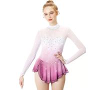 JRUIA Robe De Concours De Patinage Artistique pour Les Filles Pente Jupe De Performance De Patinage sur Glace Professionnelle Dance Féminine Rythmique Gymnastique Justaucorps,F,11_13Years