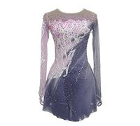 JRUIA Robe De Danse De Compétition De Patinage Artistique Professionnelle Teinture Halo Gris Rose Jupe De Patinage sur Glace D'extérieur pour Femmes Justaucorps De Gymnastique,A,5_8Years