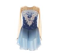 JRUIA Robe De Danse De Concours De Patinage Artistique pour Enfants Autocollant Points De Justaucorps Rythmiques Girls Costumes De Patinage À Rouleaux De Glace D'extérieur,Bleu,M