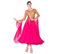 JRUIA Robe De Danse De Salon Professionnelle À Col Rond Costume De Danse Moderne Flamenco À Manches Longues Vêtement De Compétition De Valse Et Tango avec Strass,A,XXL