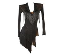 JRUIA Robe De Danse Latine avec Franges Costume De Cha Cha Et Salsa pour Femme Tenue De Danse Professionnelle pour Tango Vêtement De Danse pour Compétitions De Danse De Salon,Noir,S