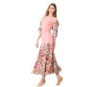 JRUIA Robe Nationale De Concours De Danse De Bal Standard Imprimer Le Costume De Danse Moderne du Tango pour Les Femmes Bretelles Tenue De Danse De Valse Vêtements De Salsa Dames,A,M