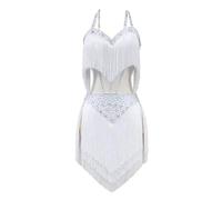 JRUIA Robes De Compétition De Danse Latine À Franges Costumes De Danse Cha Cha Ajourés pour Femme Vêtements De Danse Dos Nu pour Salsa Et Tango Jupe Brillante pour Rumba Et Samba,U,L