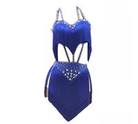 JRUIA Robes De Compétition De Danse Latine À Franges Costumes De Danse Cha Cha Ajourés pour Femme Vêtements De Danse Dos Nu pour Salsa Et Tango Jupe Brillante pour Rumba Et Samba,I,M