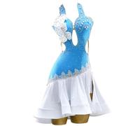 JRUIA Robes De Compétition De Danse Latine pour Femmes Costume Professionnel De Cha Cha Tango Vêtements De Salsa Dos Nu Creux Jupe Fendue sur Le Côté À Motif Arête De Poisson,A,L