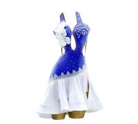 JRUIA Robes De Compétition De Danse Latine pour Femmes Costume Professionnel De Cha Cha Tango Vêtements De Salsa Dos Nu Creux Jupe Fendue sur Le Côté À Motif Arête De Poisson,F,S