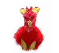 JRUIA Robes De Compétition De Danse Latine Professionnelles Tenues De Danse Salsa Tango Dos Nu pour Femme Tenue De Danse De Salon Brillante avec Strass,B,M