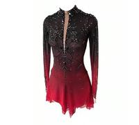 JRUIA Robes De Compétition De Patinage sur Glace pour Filles Teinture De Halo Rouge Noir Usure De Patinage Artistique Professionnel Justaucorps De Gymnastique pour Femmes,Rouge,M