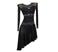 JRUIA Robes De Concours De Danse Latine Féminine Costume De Salsa Cha Cha avec des Strass Vêtements De Danse De La Salle De Bal Jupe À Poisson Jupe À La Rondoir pour Rumba Tango,A,XL
