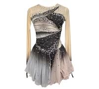 JRUIA Robes De Concours De Patinage Artistique De La Dame Costumes De Danse De Performance Sportive De Patinage sur Glace Mode Justaucorps Rythmique Gymnastique pour Les Filles,Gris,XL