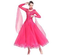 JRUIA Robes De Danse De Salon Standard Vêtements De Compétition De Flamenco Foxtrot pour Femme Costume De Valse Tango avec Magnifique Cache Cou Superbe Jupe Swing,Rose,3XL