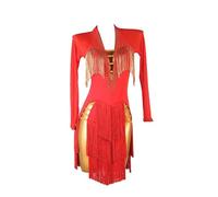 JRUIA Robes De Danse Latine pour La Compétition Tenues De Danse De Salon pour Femmes Vêtements De Danse Salsa Et Tango Ajourés Jupe De Danse Fendue sur Le Côté pour Rumba Salsa,Rouge,L