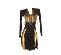 JRUIA Robes De Danse Latine pour La Compétition Tenues De Danse De Salon pour Femmes Vêtements De Danse Salsa Et Tango Ajourés Jupe De Danse Fendue sur Le Côté pour Rumba Salsa,Noir,S