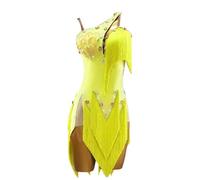 JRUIA Robes De Danse Latine Professionnelles pour Femmes Costume De Compétition De Danse De Salon sans Manches Tenue De Tango avec Pompons Superposés Et Strass,D,M