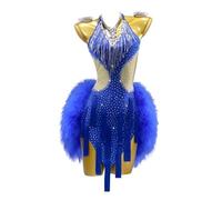 JRUIA Robes De Danse Latine Professionnelles pour Femmes Costume De Salsa Cha Cha Haut De Gamme Tenue De Danse De Salon sans Manches Vêtements De Danse De Tango Brillants,E,M