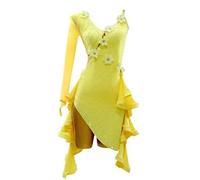 JRUIA Robes De Danse Latine Professionnelles pour Femmes Tenues De Danse De Salon pour Le Cha Cha Tenue De Compétition pour La Salsa Et Le Tango Jupe Fendue pour La Rumba Samba,B,S