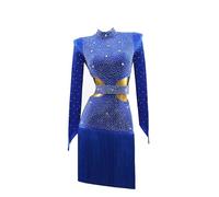 JRUIA Robes De Danse Latine Professionnelles pour Femmes Vêtements De Compétition De Tango Cha Cha Vêtements De Salon À Pampilles Tenue De Salsa Jupe Fendue pour Rumba,B,XL