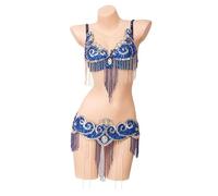 JRUIA Robes De Danse Orientale Femme Tenue De Carnaval Costumes De Danseuse du Ventre Robe De Soirée À Franges Et Paillettes Belly Crop Top Bra and Belt Dancing 2 Piece Outfits,D,S