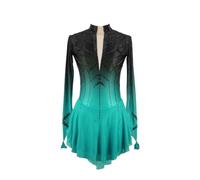 JRUIA Robes De Patinage sur Glace des Filles Teinture De Halo Rouge Noir Espoir du Concours De Patinage Artistique Strass Dance Féminine Rythmique Gymnastique Justaucorps,Vert,11_13Years