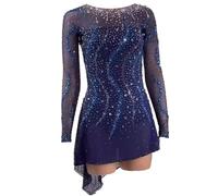 JRUIA Robes De Patinage sur Glace pour Enfants Manche Longue Costumes De Performance des Filles Strass Brillants Usure De Patinage Sportif À Rouleaux Jupes De Gymnastique,A,7_10Years