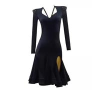 JRUIA Robes D'entraînement De Danse Latine Justaucorps De Salsa pour Femme Costume De Tango Cha Cha À Manches Longues Jupe Fendue sur Le Côté pour Rumba Samba,C,XL