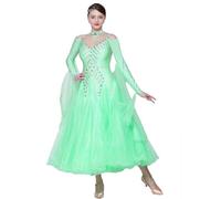 JRUIA Robes Nationales De Concours De Danse Standard Haut De Gamme Vêtements De Danse De Salle De Bal Professionnels pour Les Femmes Maille Costume De Performance Valse avec Strass,B,3XL