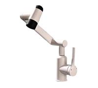 JRUIA Robinet De Salle De Bain À Bras Robotisé Blanc Laiteux, Robinet D'évier De Cuisine Rotatif À 360°, Alimentation en Eau Chaude Et Froide, Plusieurs Modes De Distribution d'eau,Blanc