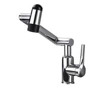 JRUIA Robinet De Salle De Bain À Bras Robotisé Blanc Laiteux, Robinet D'évier De Cuisine Rotatif À 360°, Alimentation en Eau Chaude Et Froide, Plusieurs Modes De Distribution d'eau,Chrome
