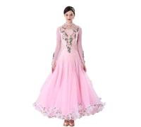 JRUIA Tenue De Performance De Danse De Valse pour Femme Robes De Compétition De Danse De Salon Professionnelles Costumes De Tango Flamenco avec Strass Et Broderies,Rose,3XL