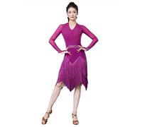 JRUIA Tenue De Salsa Robes De Compétition De Danse Latine Vêtements De Danse Cha Cha Col en V Vêtements De Danse De SalonJupe De Samba Femme,B,XXL