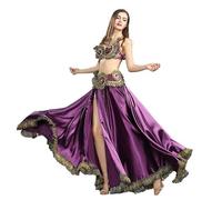 JRUIA Tenues De Danse Orientale pour Femme pour Compétition Costume Tribal Robes De Danse pour Halloween Jupe Longue avec Soutien Gorge Et Ceinture pour Danseuse Orientale,Violet,M