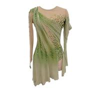 JRUIA Usure De Patinage Artistique De La Danse Féminine Robe De Patinage Glaciaire Professionnelle des Filles Jupe De Compétition Sportive De Patinage Artistique Manche Longue,Vert,5_8Years